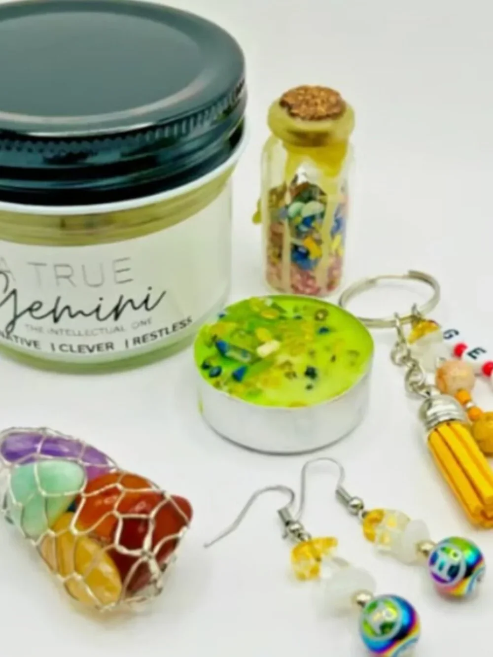 GEMINI GIFT Zodiac Healing Crystal Gift Set (6 pc) - FREE abundance candle